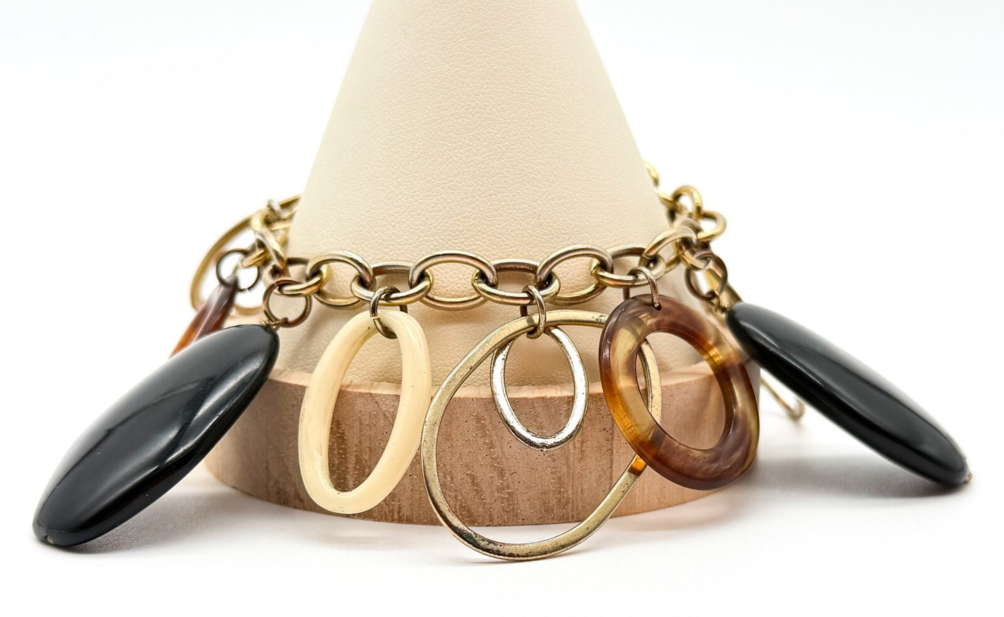 Virgin Vie Retro Gold Tone Charm Bracelet with Mixed Acrylic Hoops & Drops