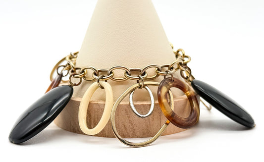 Virgin Vie Retro Gold Tone Charm Bracelet with Mixed Acrylic Hoops & Drops