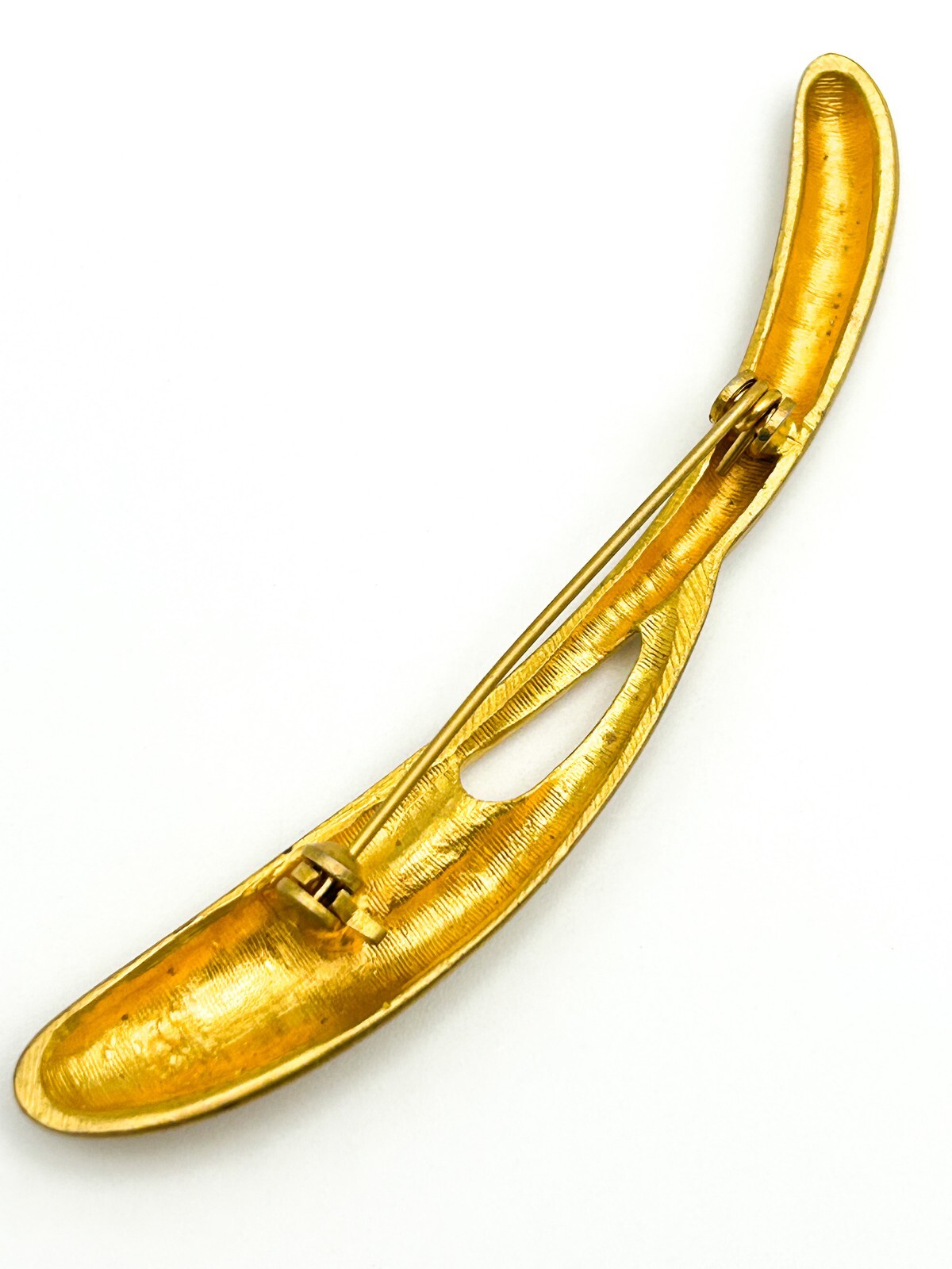 Gold Tone Abstract Sculptural Brooch with Brushed Finish