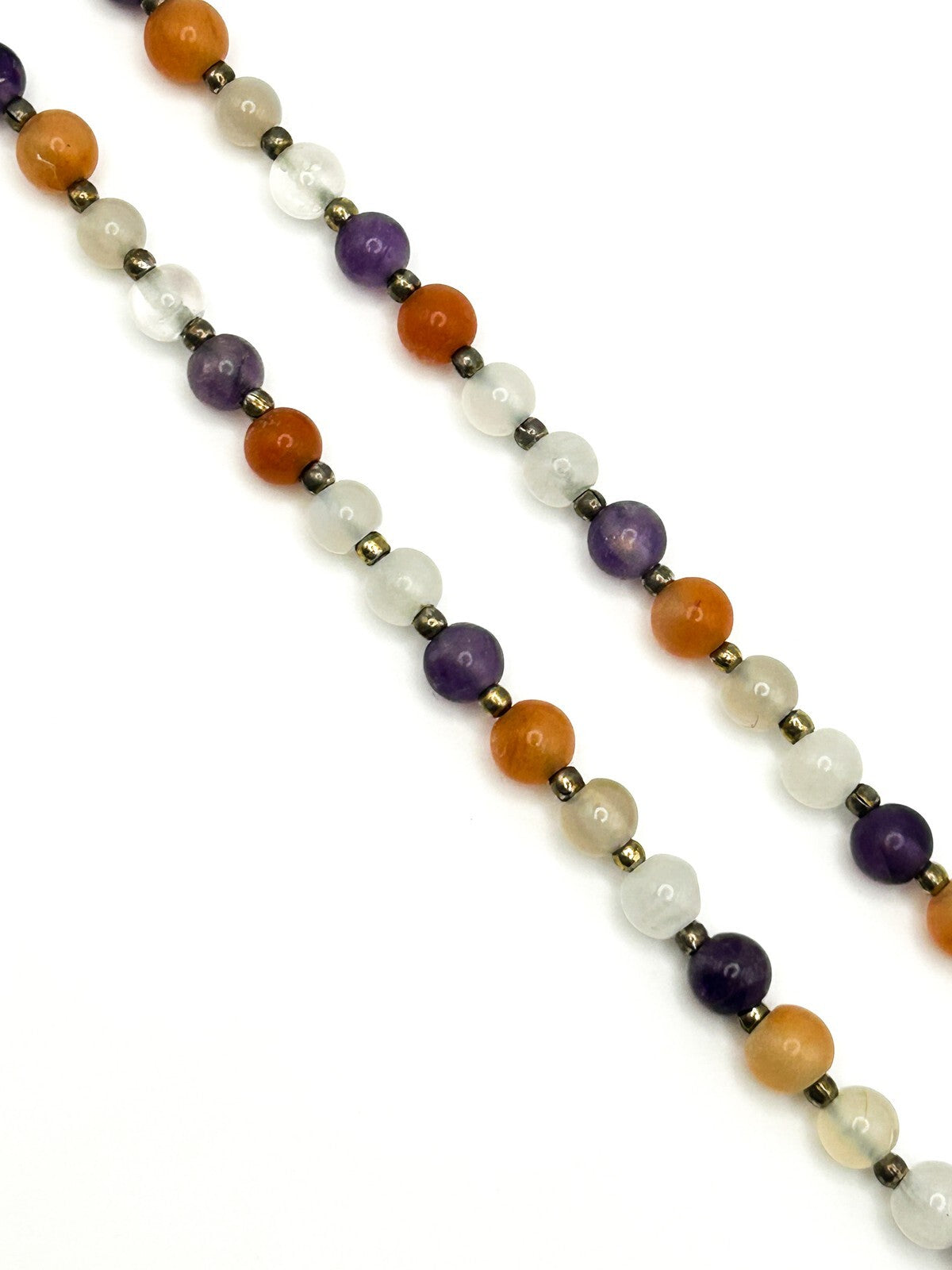Vintage Carnelian, Amethyst & Quartz Gemstone Bead Necklace – 15” Orange Purple