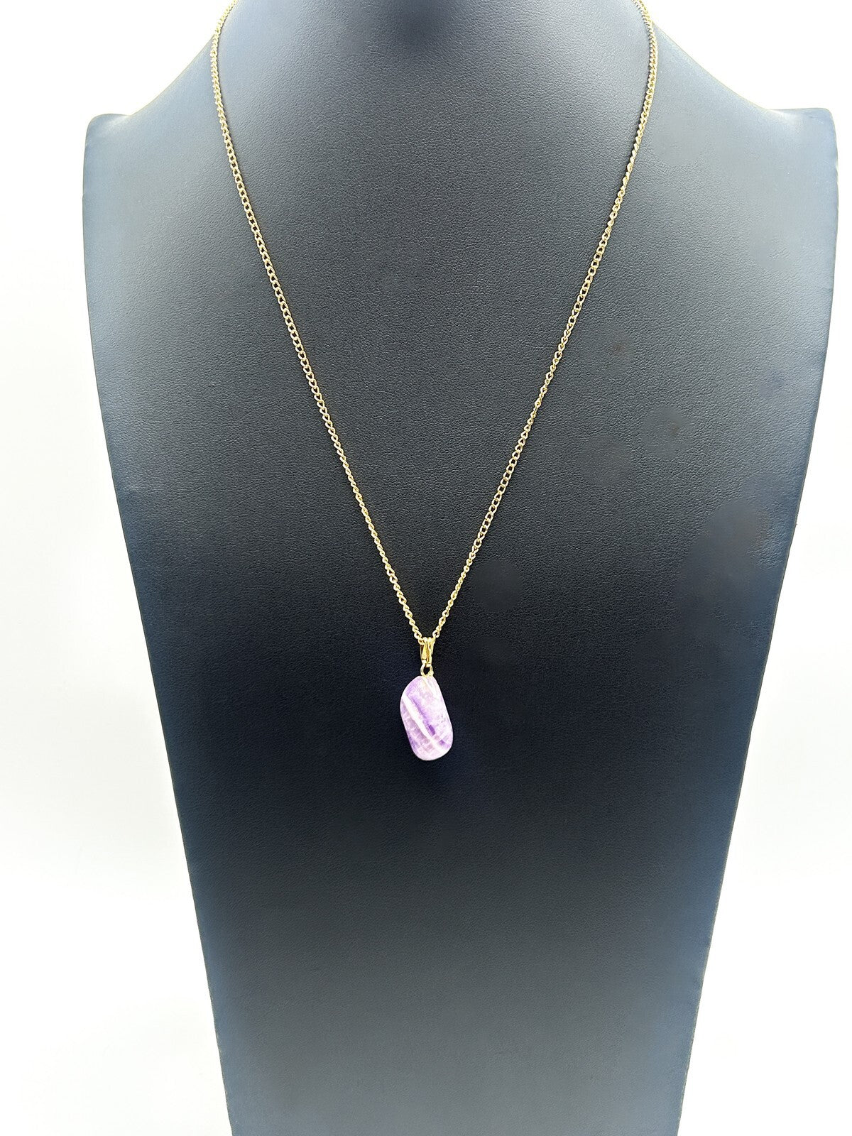 Vintage Gold Tone Chain Necklace with Tumbled Amethyst Pendant - VTG Purple Gem