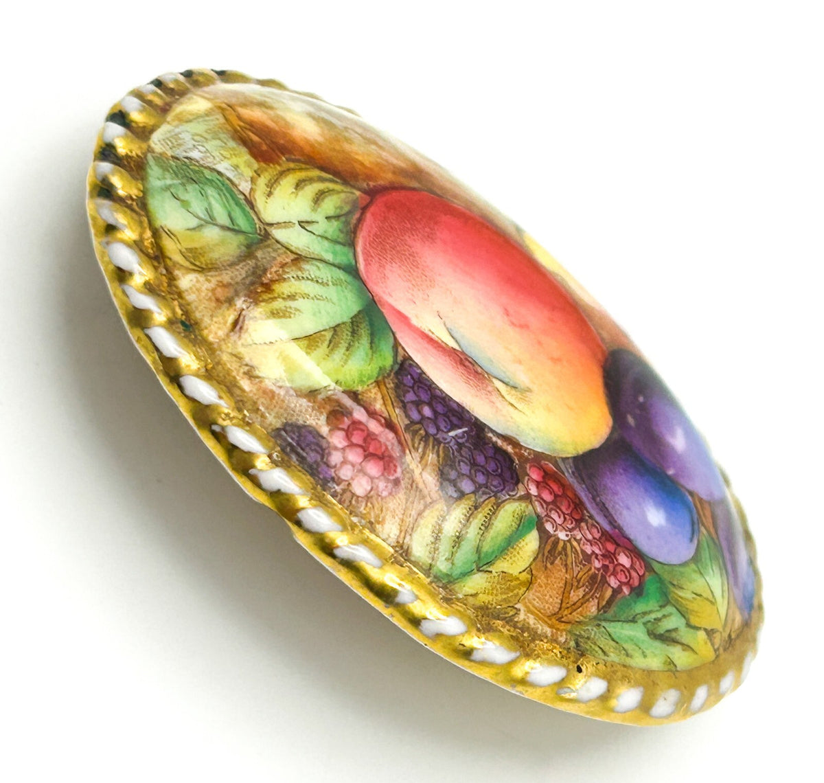 Aynsley Orchard Gold Brooch Bone China Fruit Hand Painted England