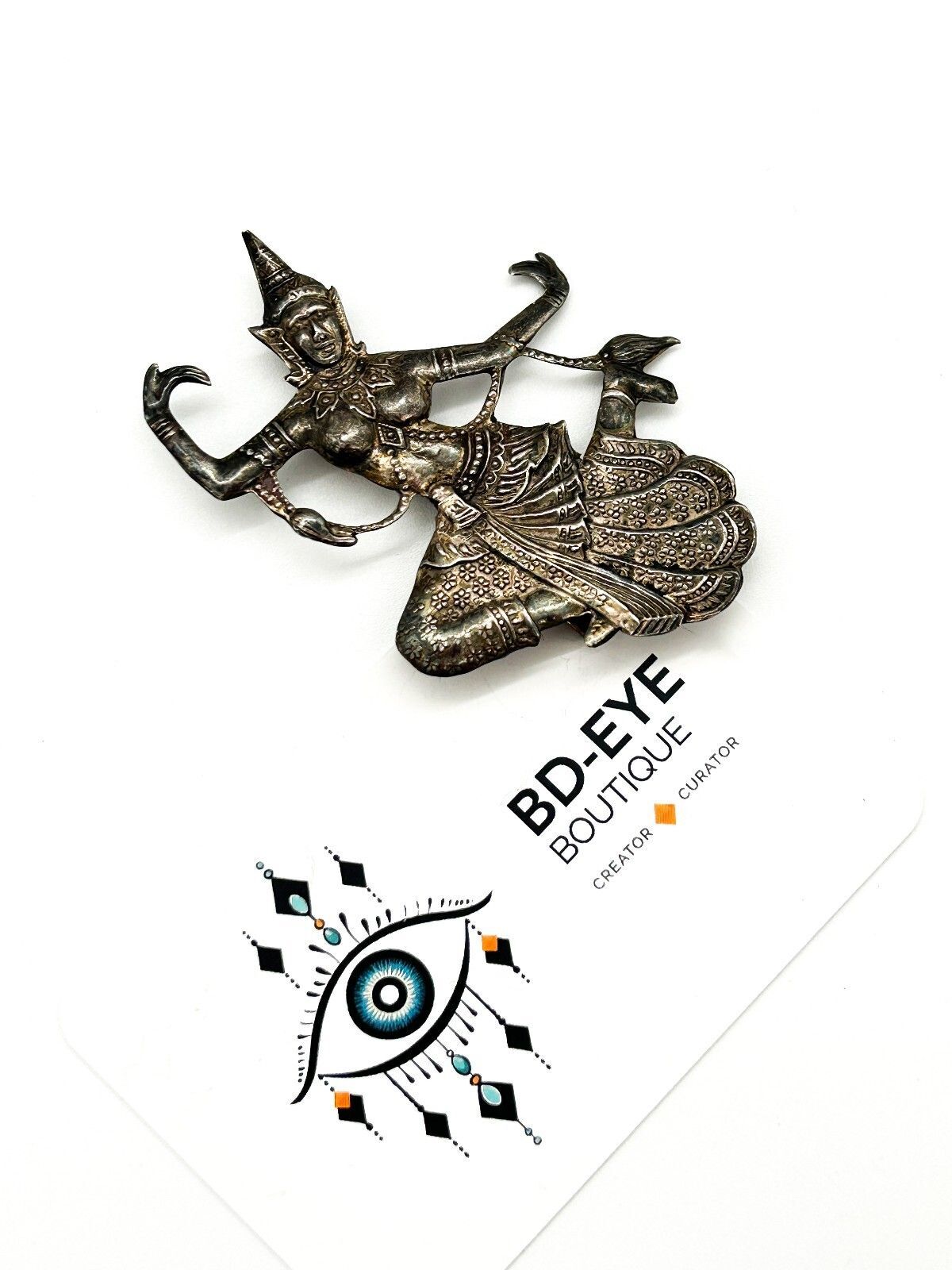 Vintage Siam Sterling Silver Thai Dancing Goddess Brooch Art Deco 1930s Signed