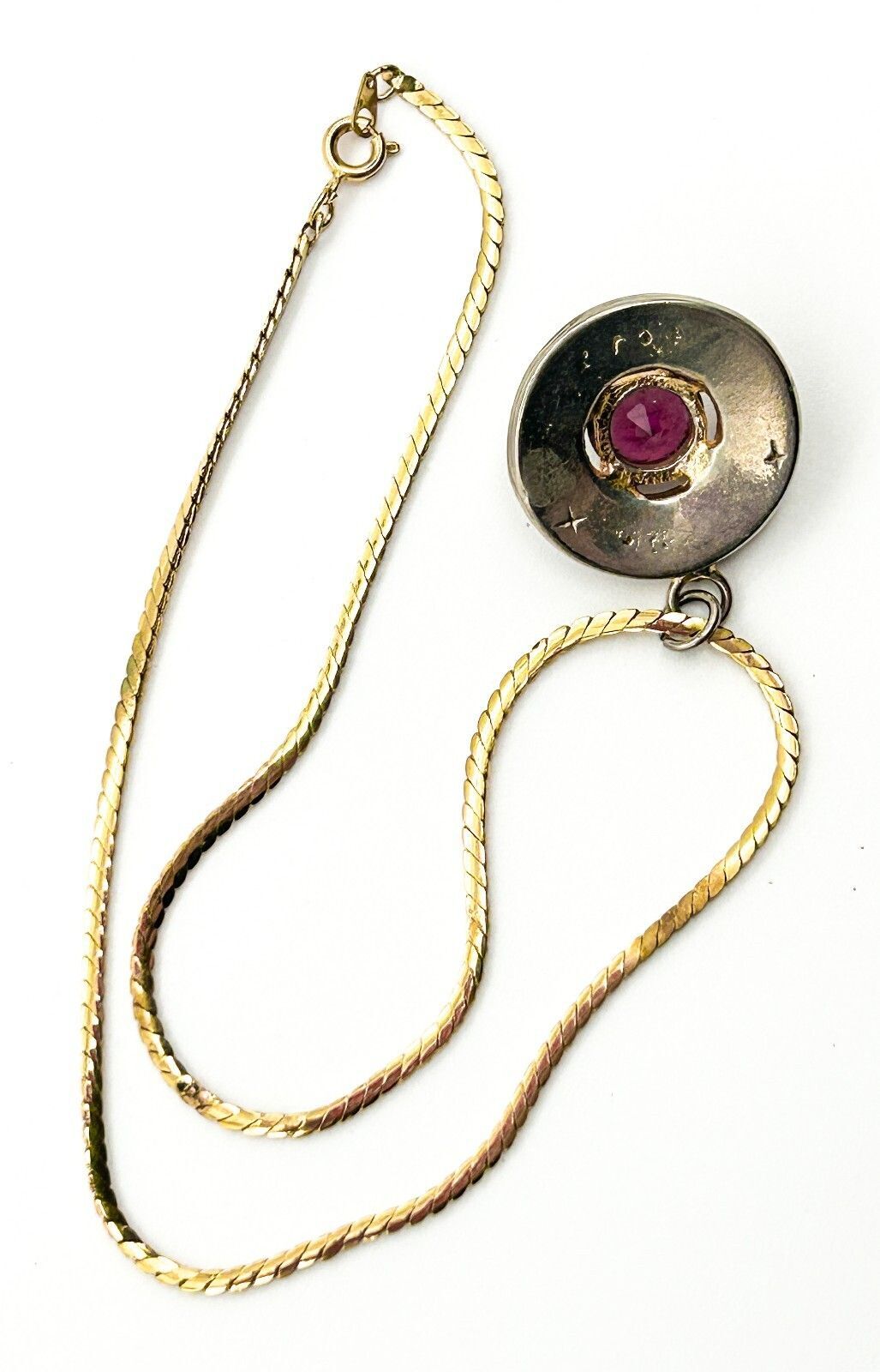 Vintage Purple Glass Statement Pendant Necklace Gold Tone Retro Jewellery